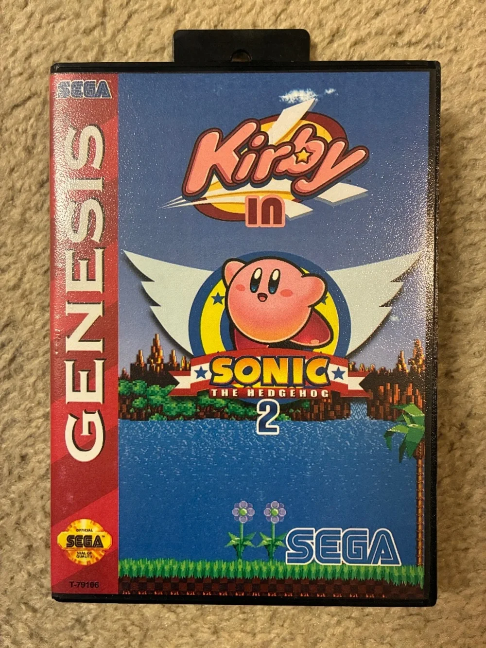 KIRBY IN SONIC THE HEDGEHOG 2 SEGA GENESIS ROMHACK FANMADE HOME-BREW GAME + BOX